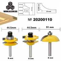 Фрезери к-кт 3 броя, таблени вратички, захват 8mm, до 25.4мм,20200110