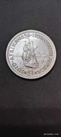 Moneda argint 5 Shillings, AFRICA DE SUD, 1952
