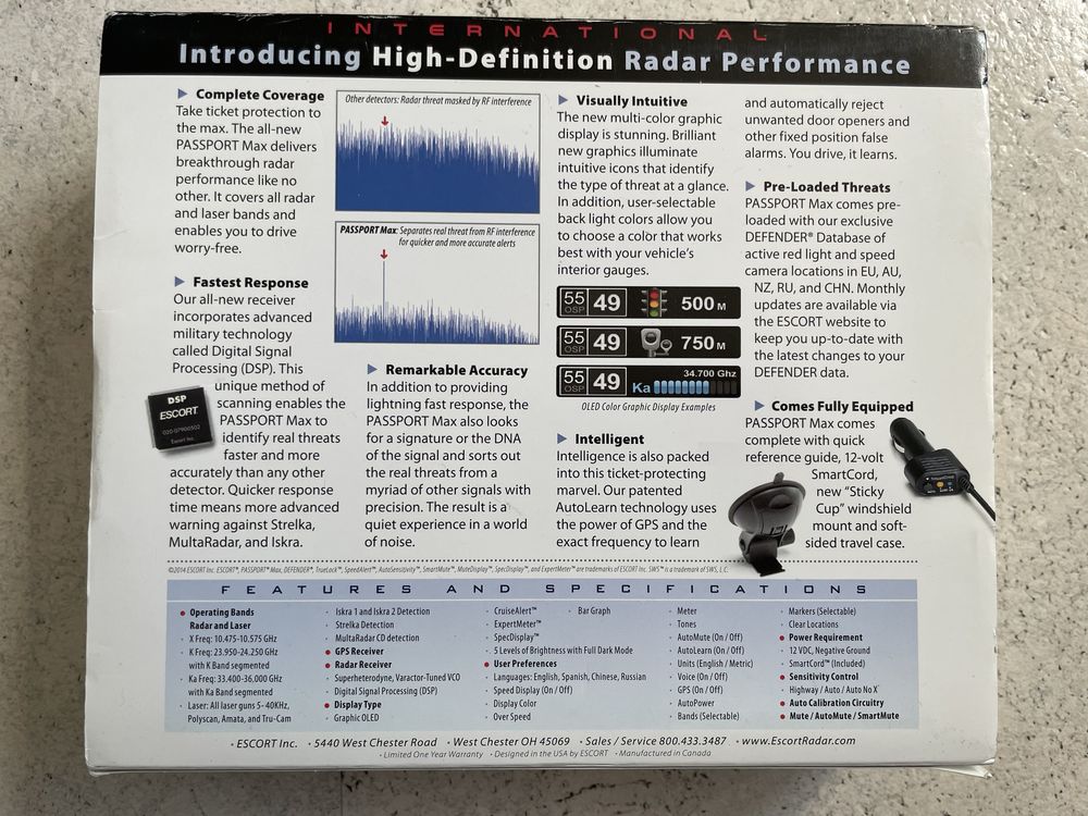 Detector de radar Escort Passport Max International