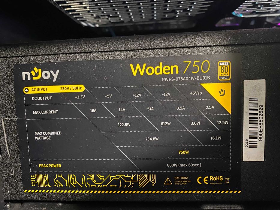 Sursa nJoy Woden 750, 750W Real Power,PFC Activ,80Plus Gold