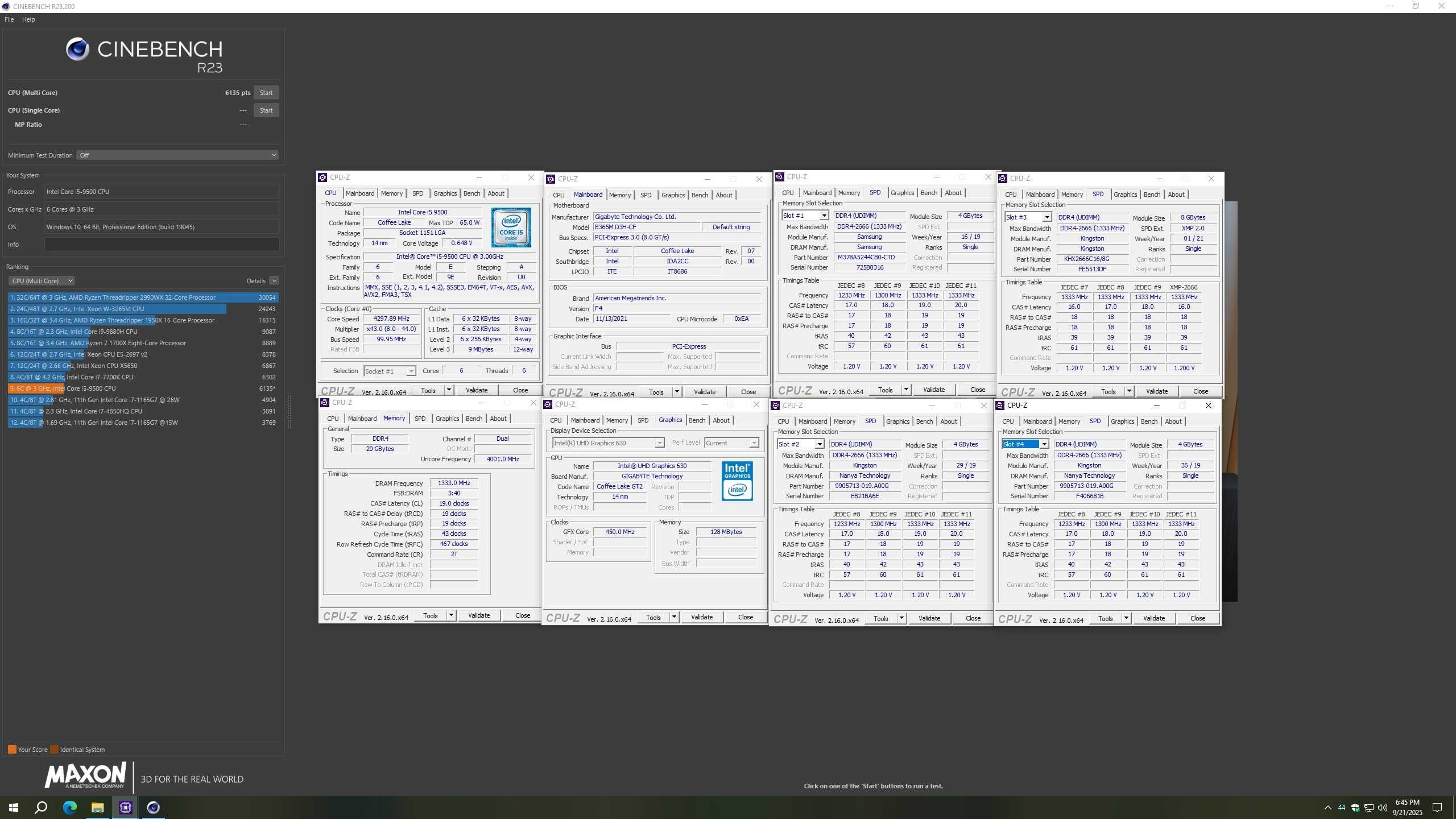 Intel I5 9500 + Gigabyte B365M D3H + 20GB DDR4 2666Mhz