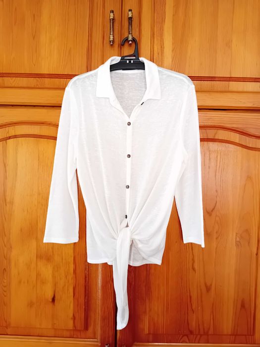 Дамска бяла риза с 3/4 ръкави