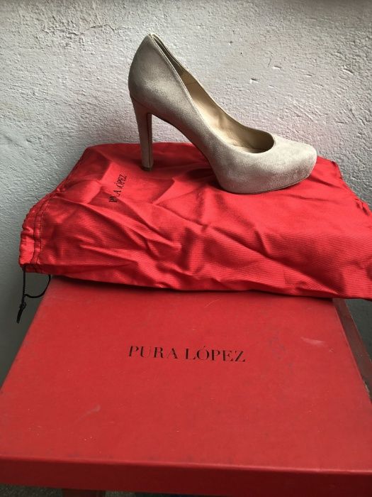Pantofi Pura Lopez piele intoarsa bej 35