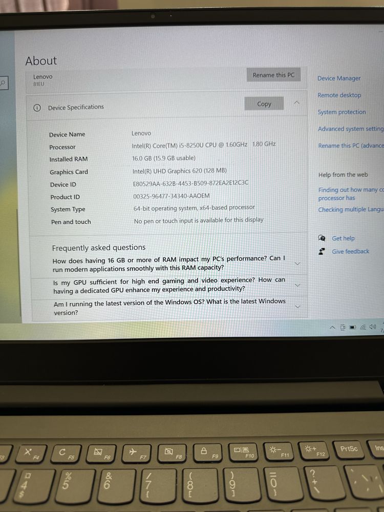 Lenovo Ideapad 530S , 256GB , 16GB Ram DDR4