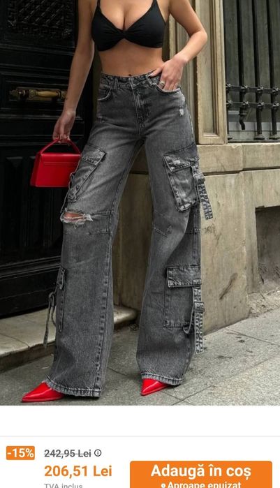 Blugi cargo cu  buzunare laterale