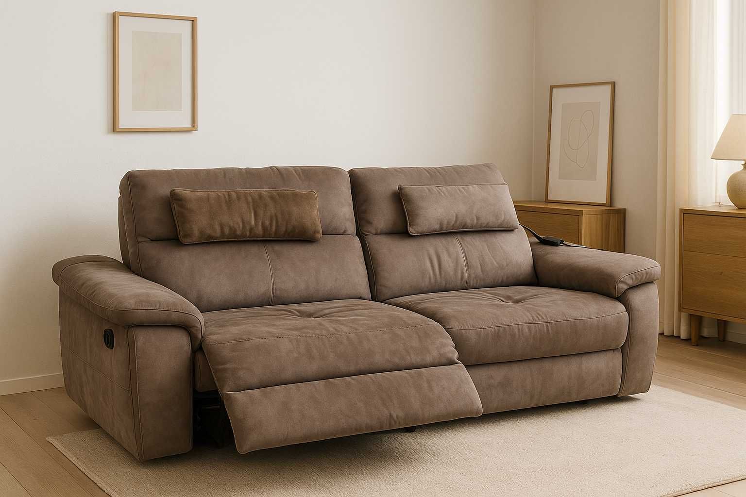 Canapea recliner electrică cu 2 locuri, tapițată cu material textil