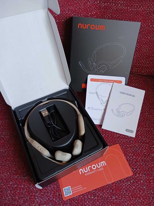 Безжични слушалки с отворено ухо Nuroum OW20B с микрофон, HiFi, бежово