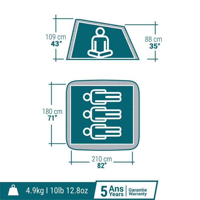 Cort 2 Seconds Fresh&black 3 persoane - produs resigilat Decathlon