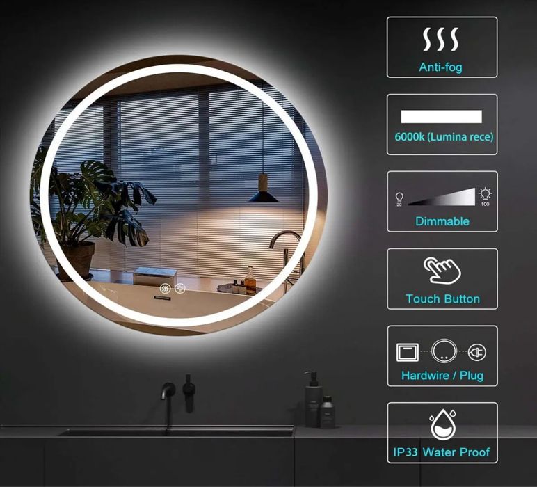 Oglinda inteligenta LED baie rotunda 70 cm