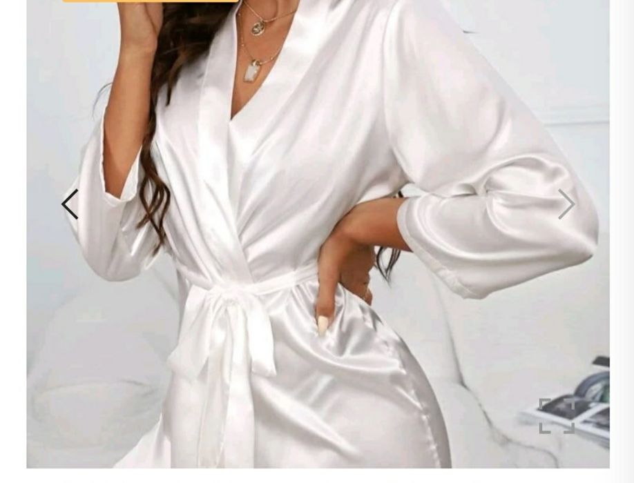 Halat alb mireasa satin matasos