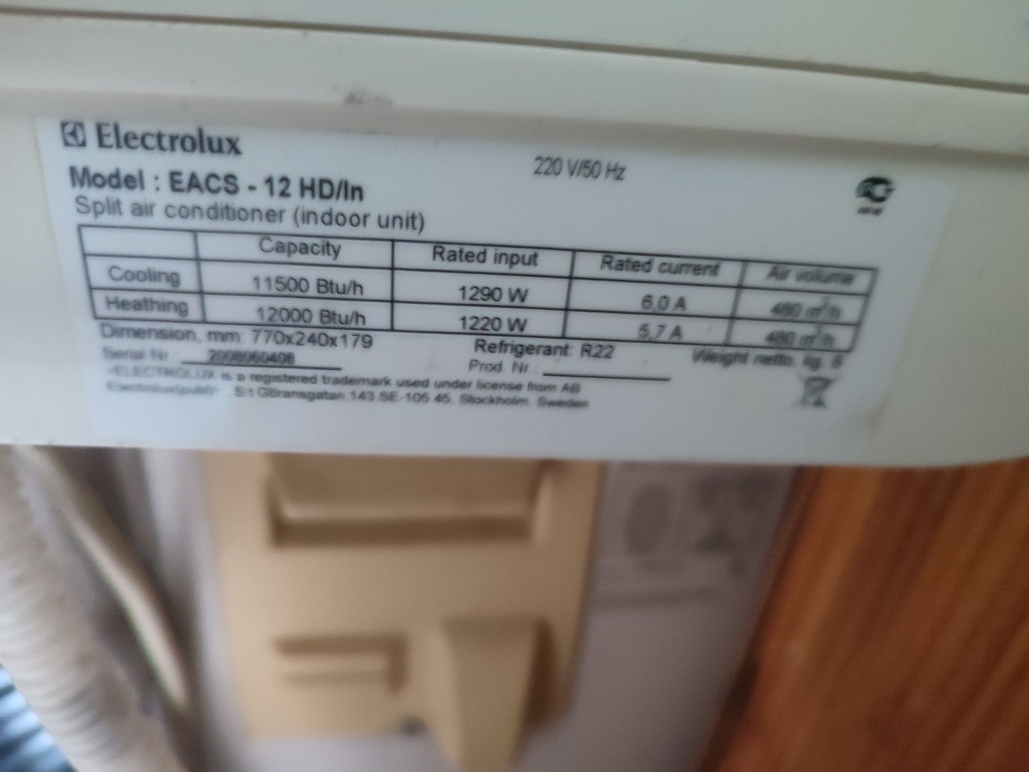 Продаётся кондиционер Electrolux 12