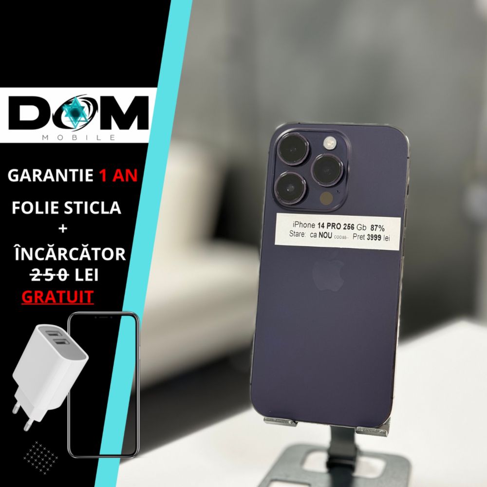 iPhone 14 PRO Purple 256 Gb 90%| Liber | Garantie 12 Luni | DOM-Mobile