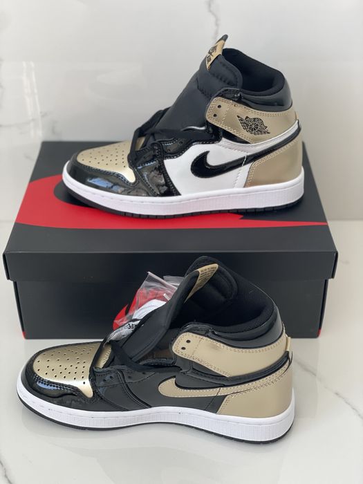 Air Jordan 1 High Patent Gold Toe NRG Retro White