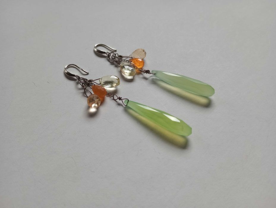 cercei argint si pietre semipretioase,calcedonii,citrin,carneol,quartz