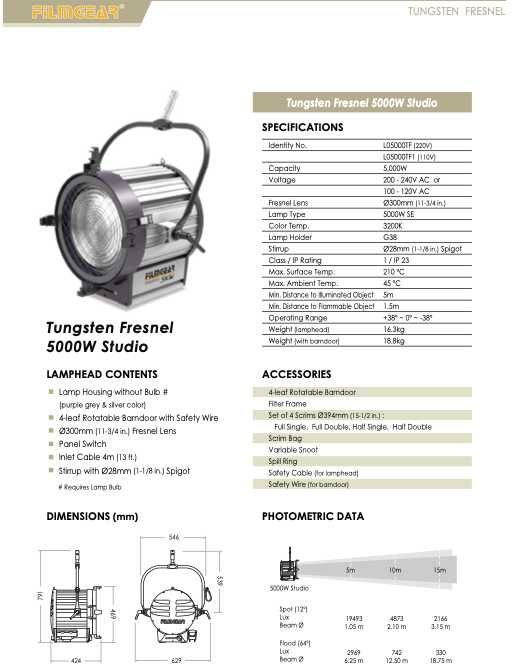 Прибор FILMGEAR Tungsten Fresnel 5000W Studio P.O.