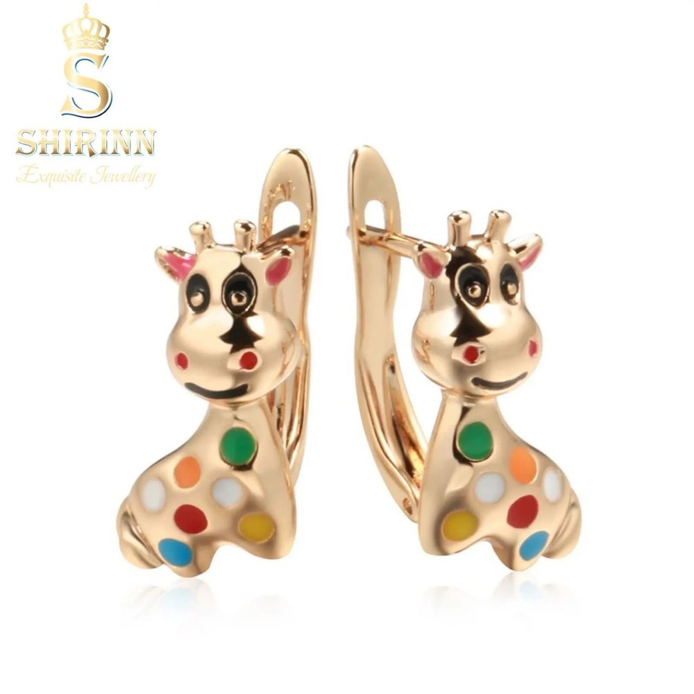 Cercei Copii Pretty Girafe, placati cu aur roz 14k