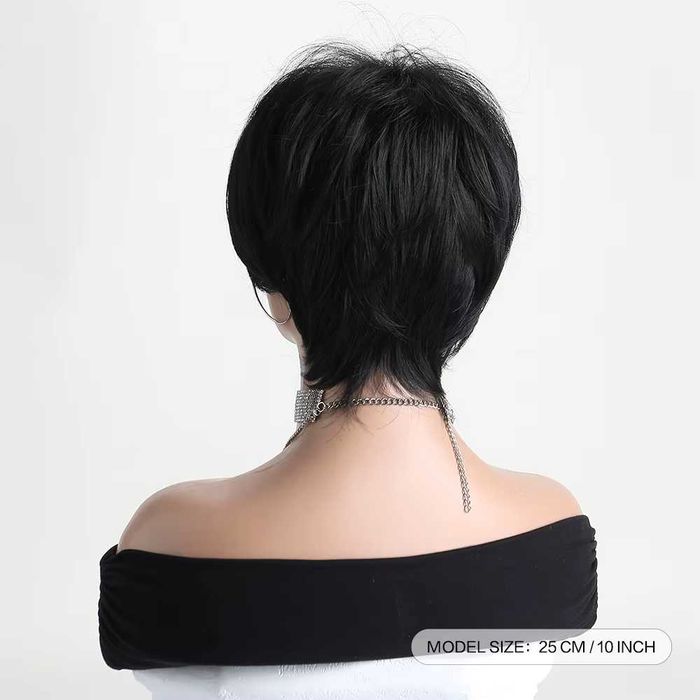 Асиметрична къса черна перука на една страна