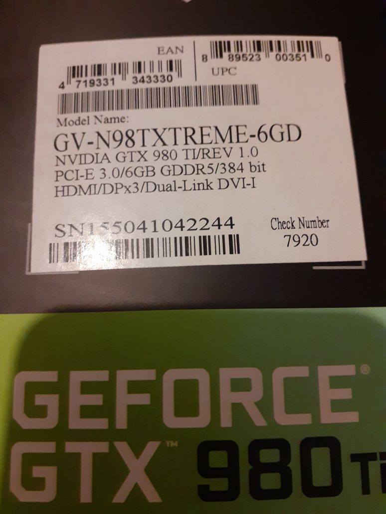 Gigabyte Geforce GTX 980Ti 6Gb GDDR5 384 bit Extreme Gaming