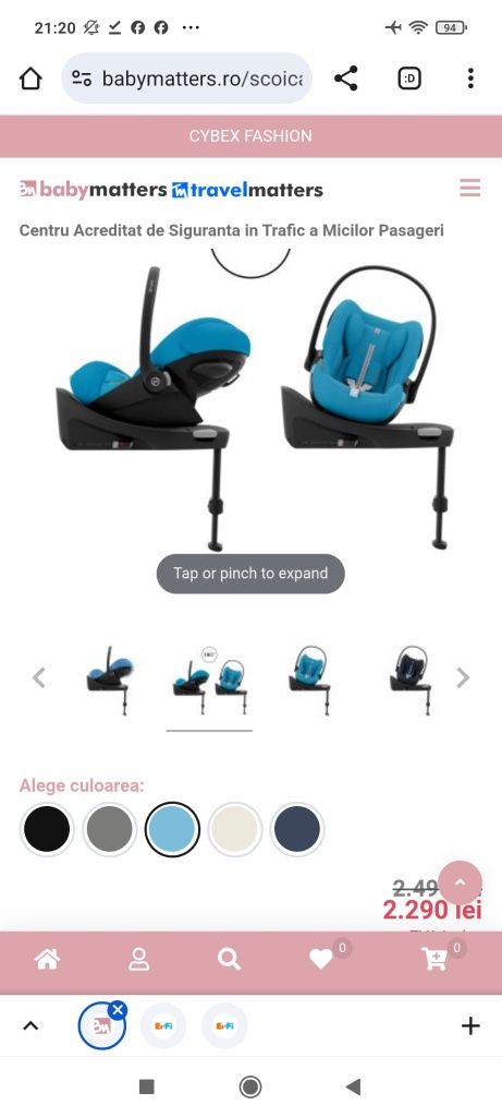 5buc cybex balios ocean blue 2in1+scaun vara+marsupiu+scoica cloud ada
