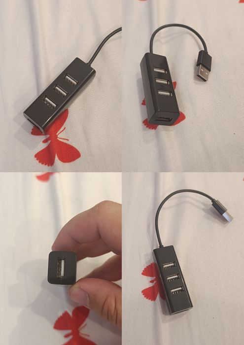 Hub USB Mini, 4 porturi, ultra subțire, Negru