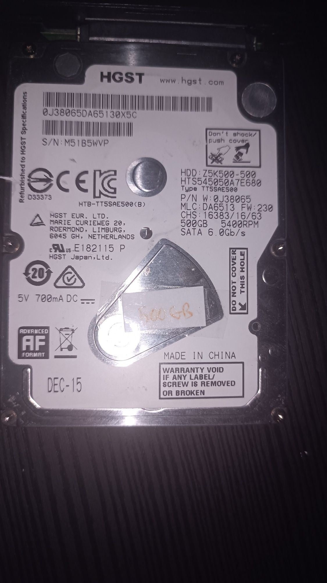 HGST HDD 500 GB на 100 %