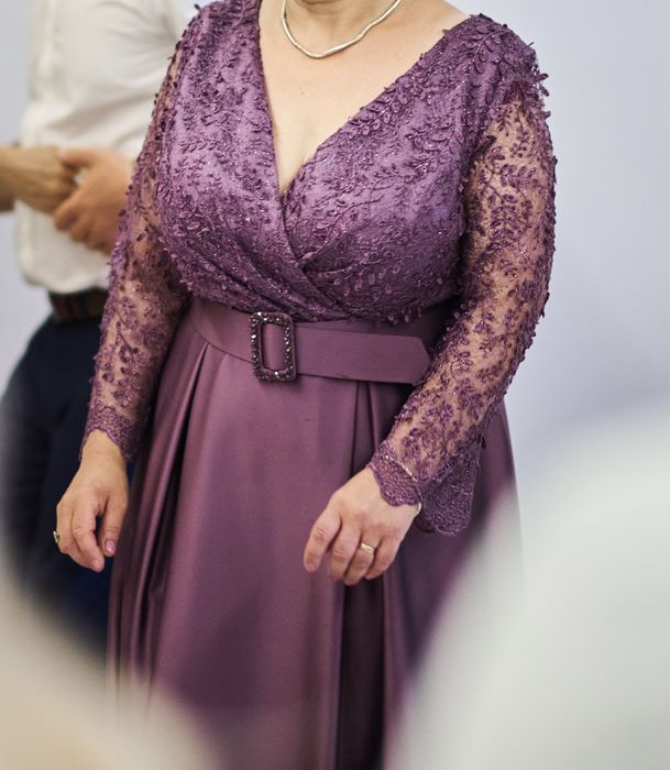Rochie bijuterie mov eleganta lunga de seara nunta, soacra, botez