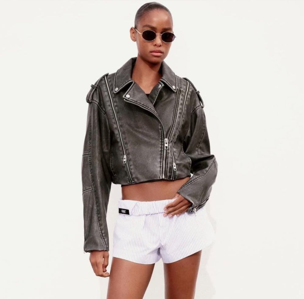 ZARA сиво кожено яке М размер