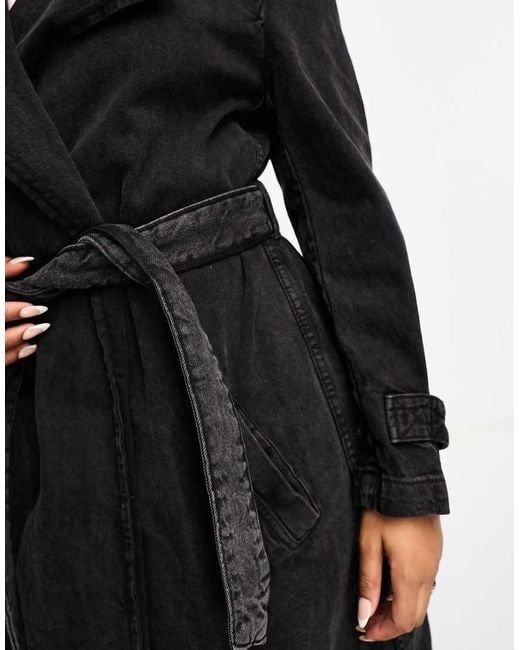 Bershka дънков тренчкот в кафяво и черно