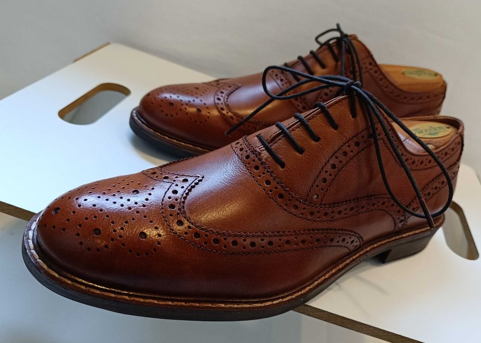 Pantofi oxford 45.5 46 brogue premium Thomas Crick NOI piele naturala