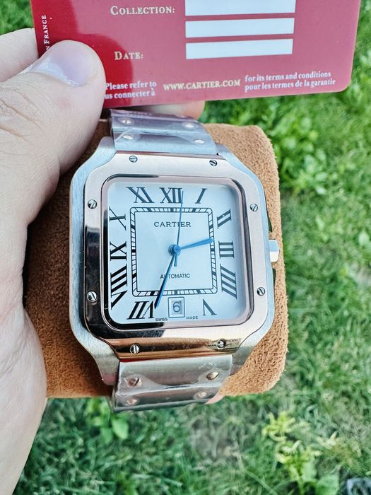 Ceas automatic Cartier Santos de Cartie Silver cu bezel gold