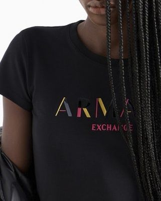 Дамска тениска  Armani Exchange Black T-shirt with fuchsia logo