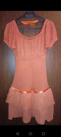 Rochie ocazie orange cu volane si choker realizate la comanda