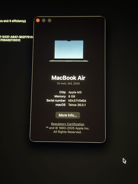 Macbook air 13 m3 8gb ram 256gb
