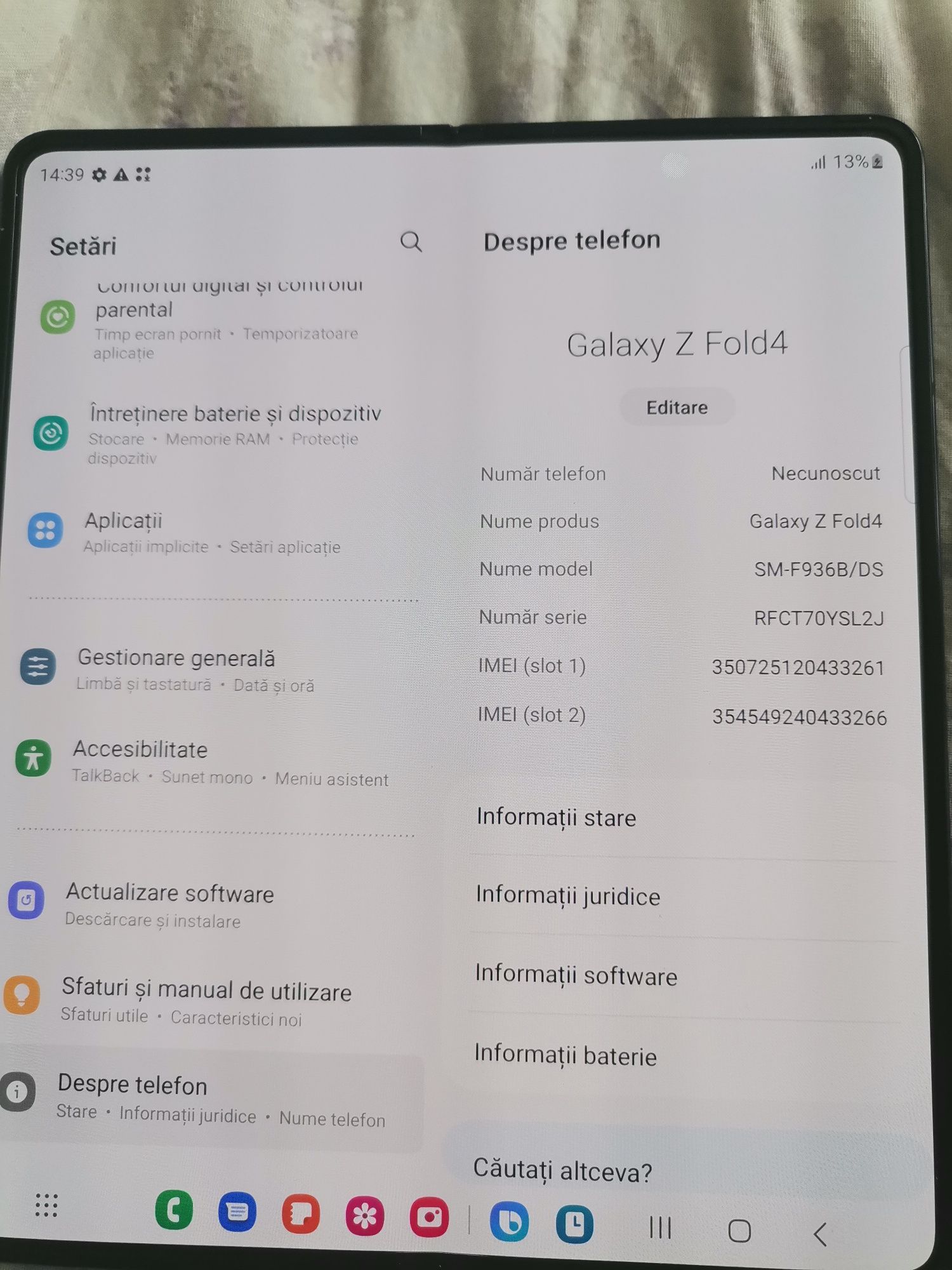 Samsung galaxy Z Fold 4 original nou nefolosit 12/512gb nou la cutie