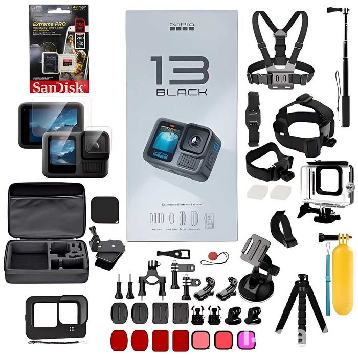 Камера Gopro 13 и комплект из 50 аксессуаров.