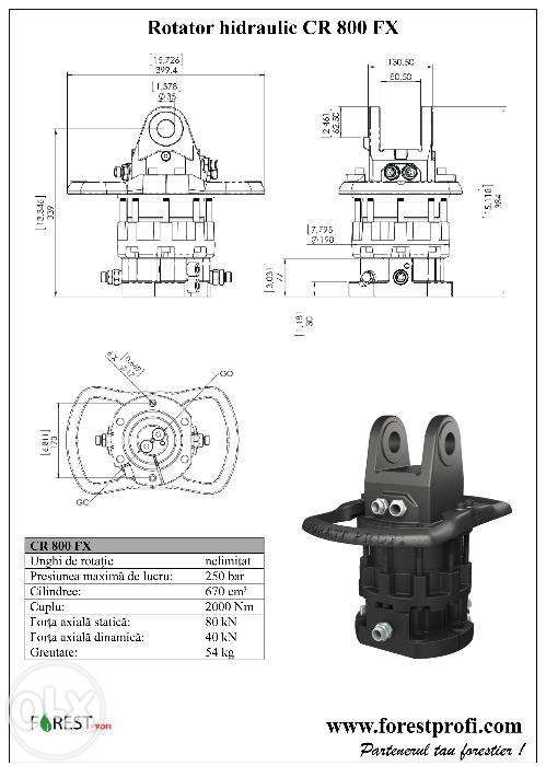 Rotator hidraulic 8 tone (CR-800FX) cu flansa pentru graifer