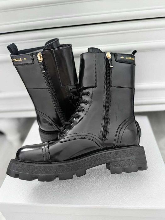 Дамски кожени Ботуши Dior черен лак