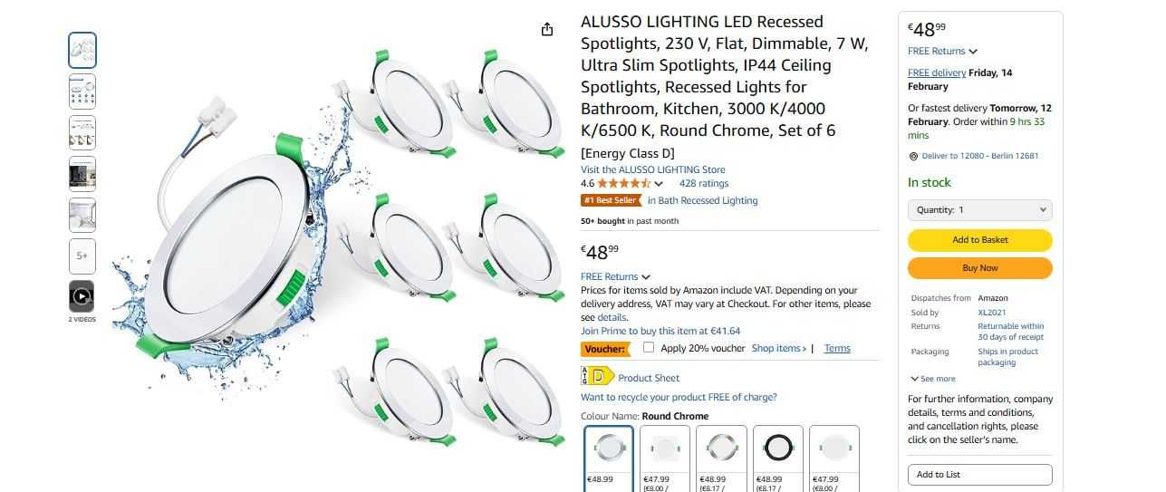 НОВИ! LED лунички за вграждане 7W, димируеми, 3 цвята, 6 бр/к-кт
