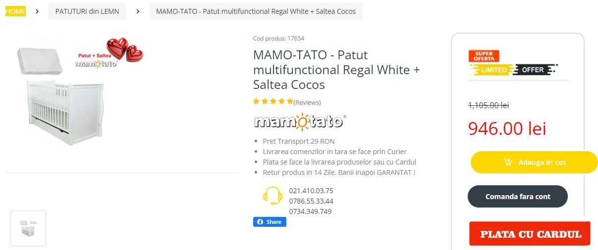 PATUT BEBE PAT COPII Mamo Tato Regal White complet 550 LEI.