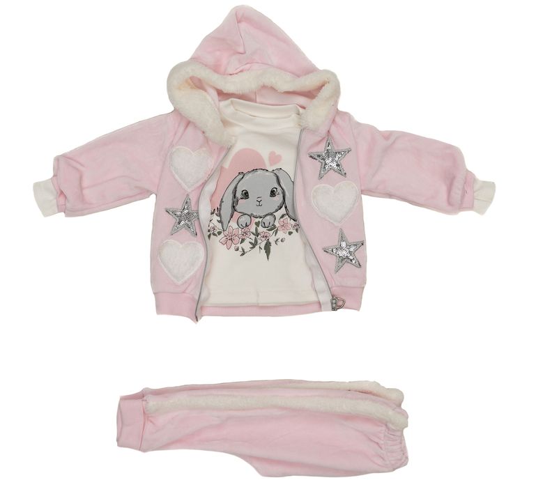 Compleu Catifea Fetite ,3 piese ,Mărimi 6,12,18 Luni