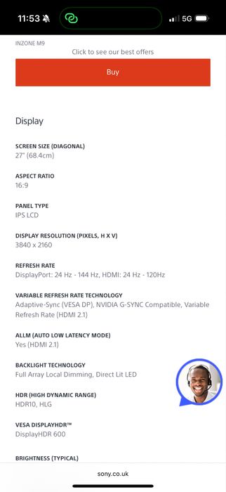 Vand monitor ips Sony inzone m9 4k 144hz
