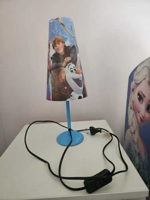 Pat Elsa Frozen cu saltea +  noptiera + veioza,  lenjerie, 3 tablouri