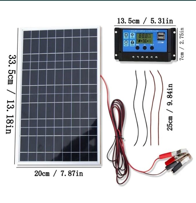 Panou solar + controler 100A, 12V, ideal pentru încărcare baterii