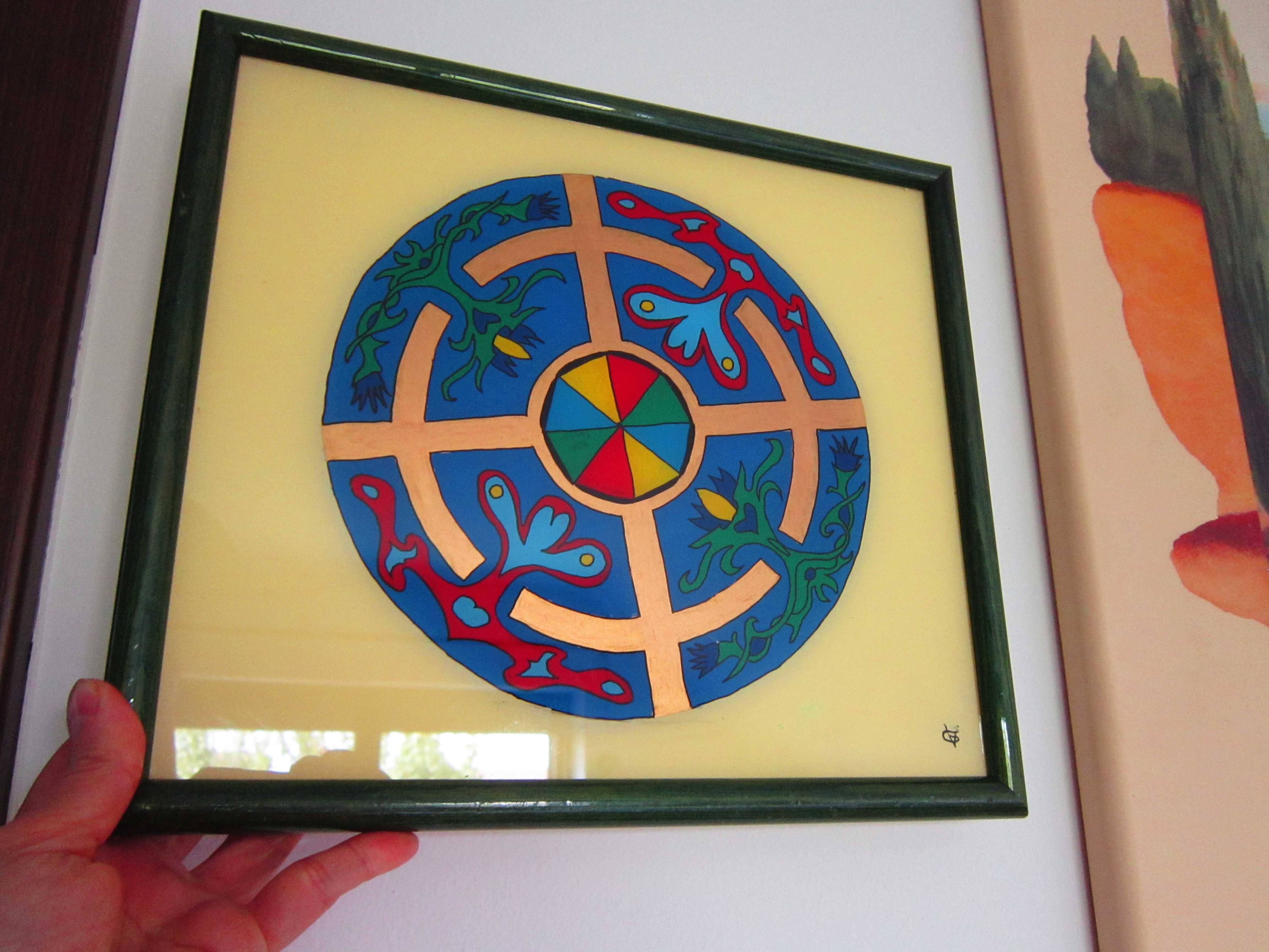 cadou rar tablou Mandala pictura sticla acrilica semnata Germania2003