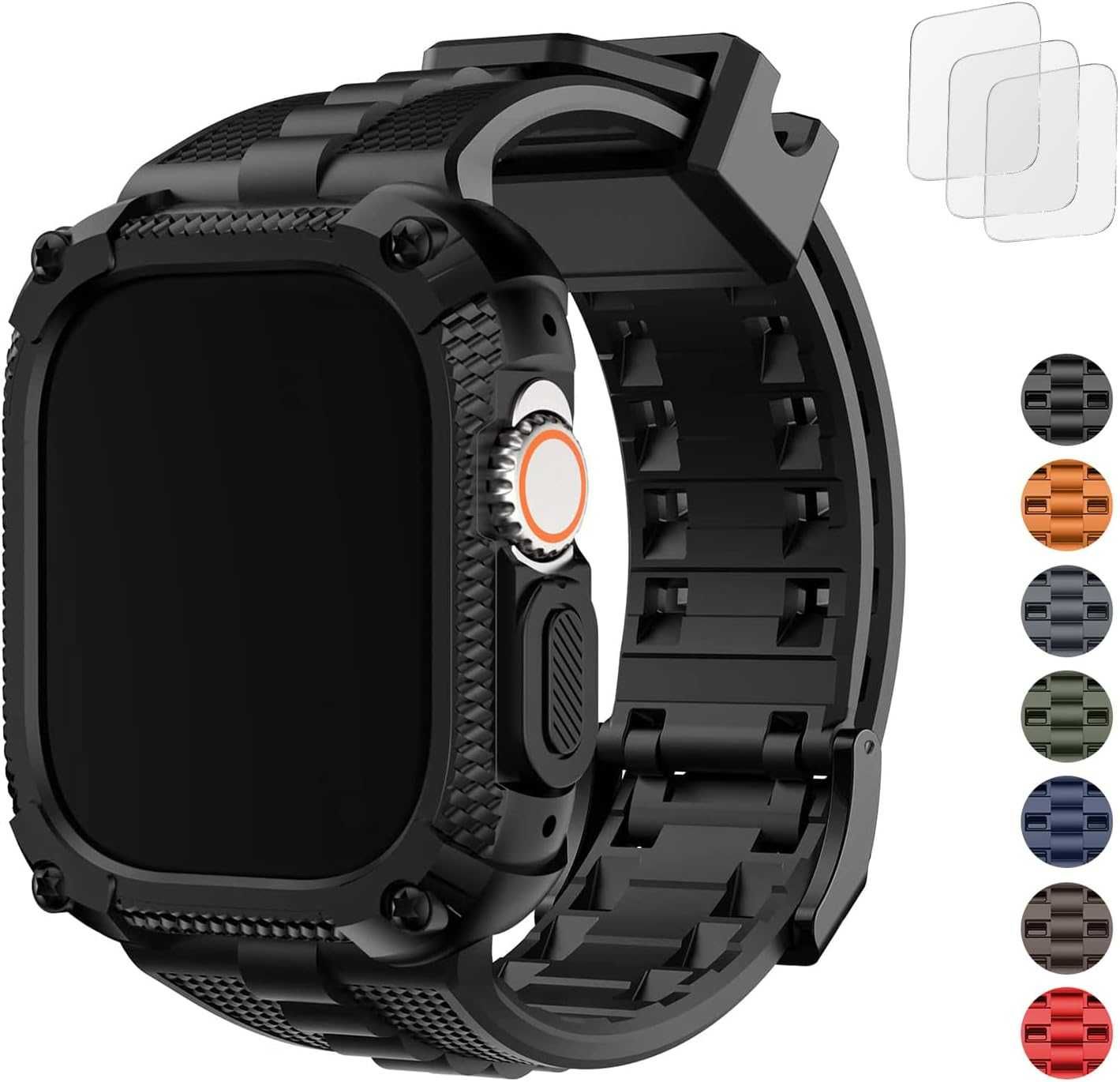 Pachet Curea (Action)+Sticla,Apple Watch 4/5/6/7/8/9 SE-TRANS GRATUIT