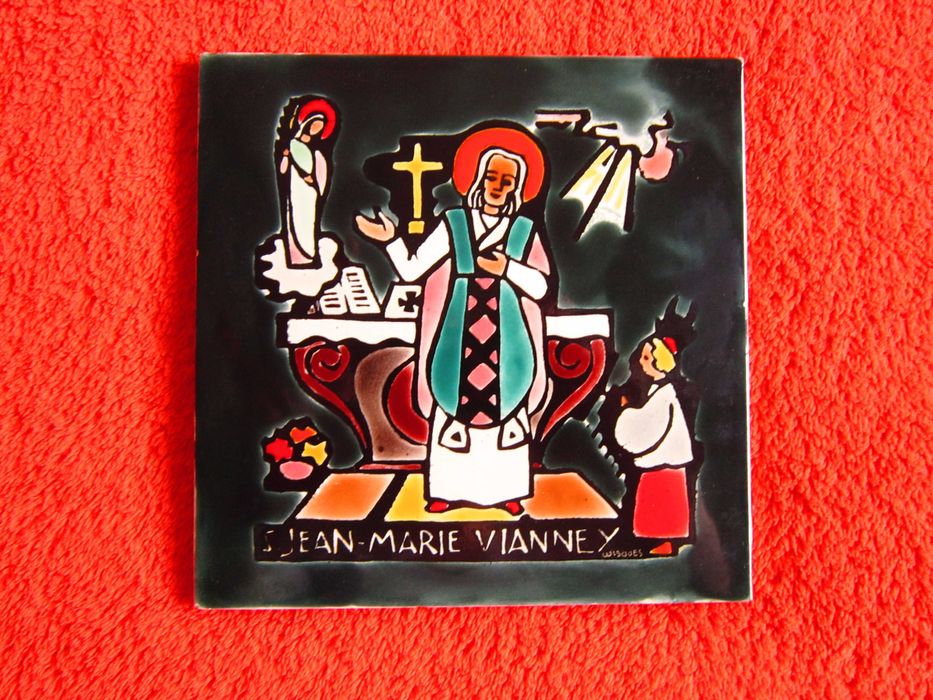 placa ceramica vintage Wisques Sf.Jean Baptiste Marie colectie'60