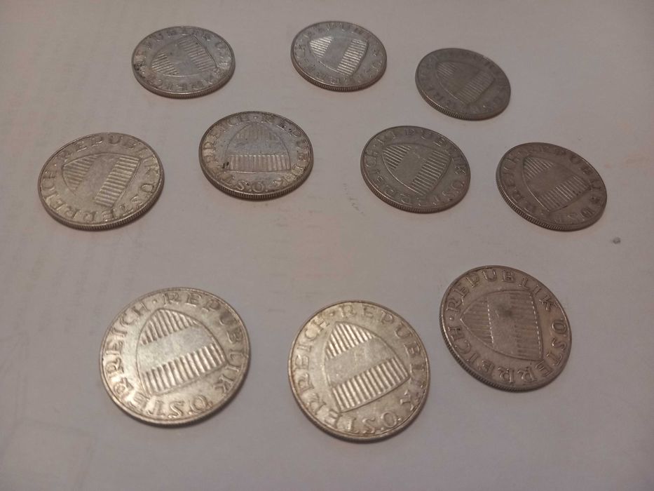 Lot 10 monede Argint 10 Schilling Austria 1958
