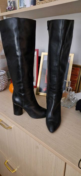 Cizme negre lungi, cu toc gros piele naturala Nine West Nr. 36-36,5