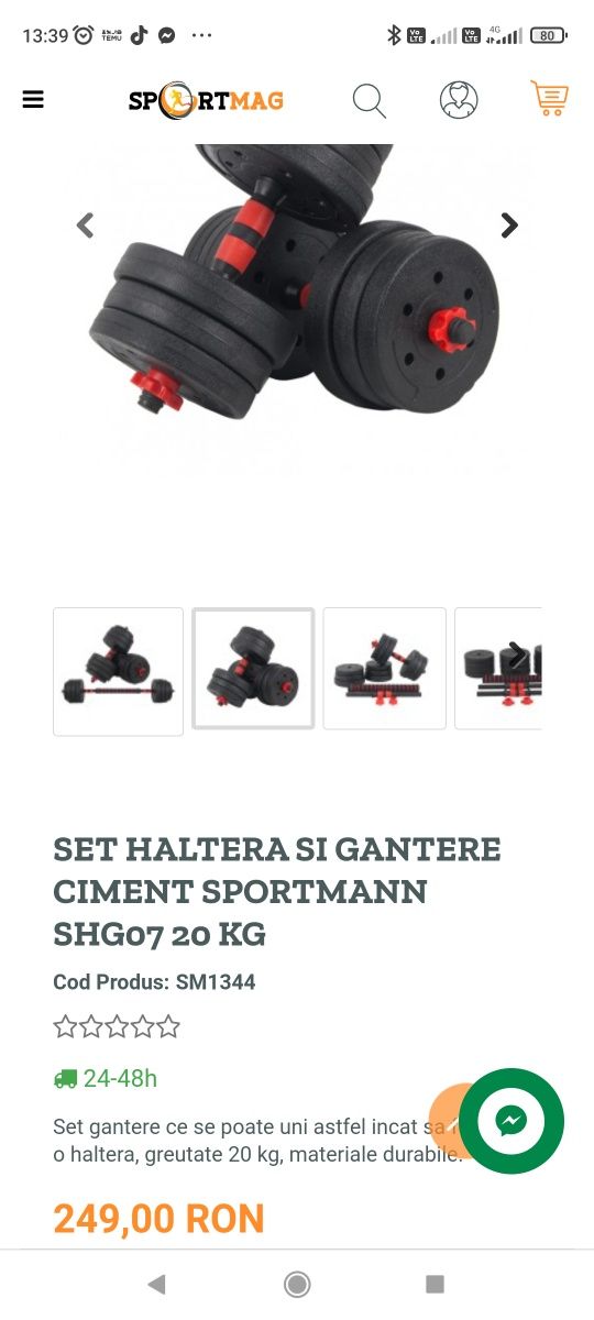 Set haltera si gantere 20kg reglabile