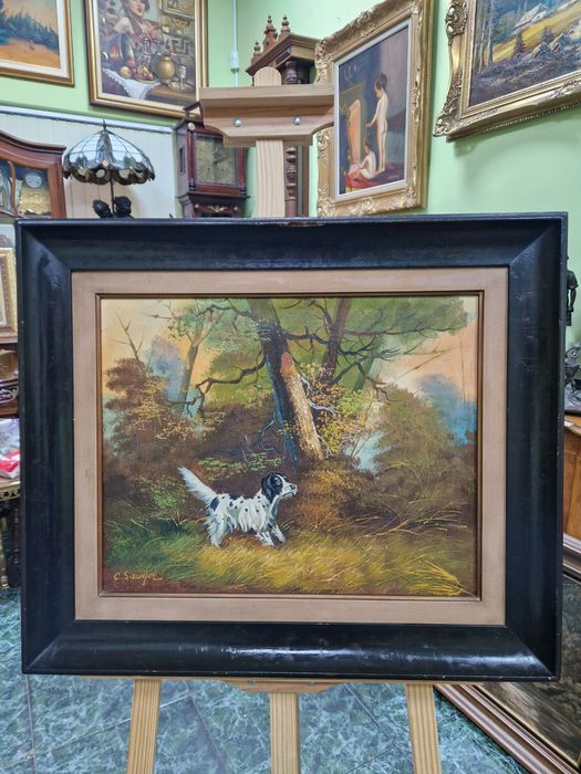 Чудесна антикварна авторска картина масло върху платно